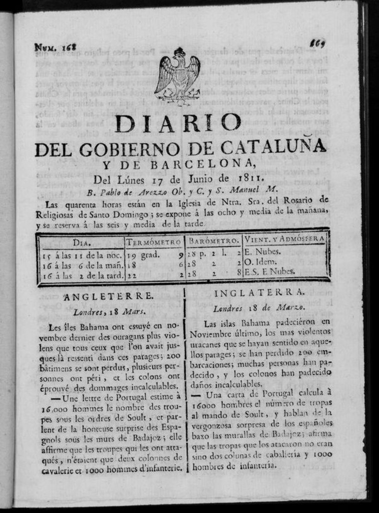 Miniatura de Diario de Barcelona del lunes 17 de junio de 1811