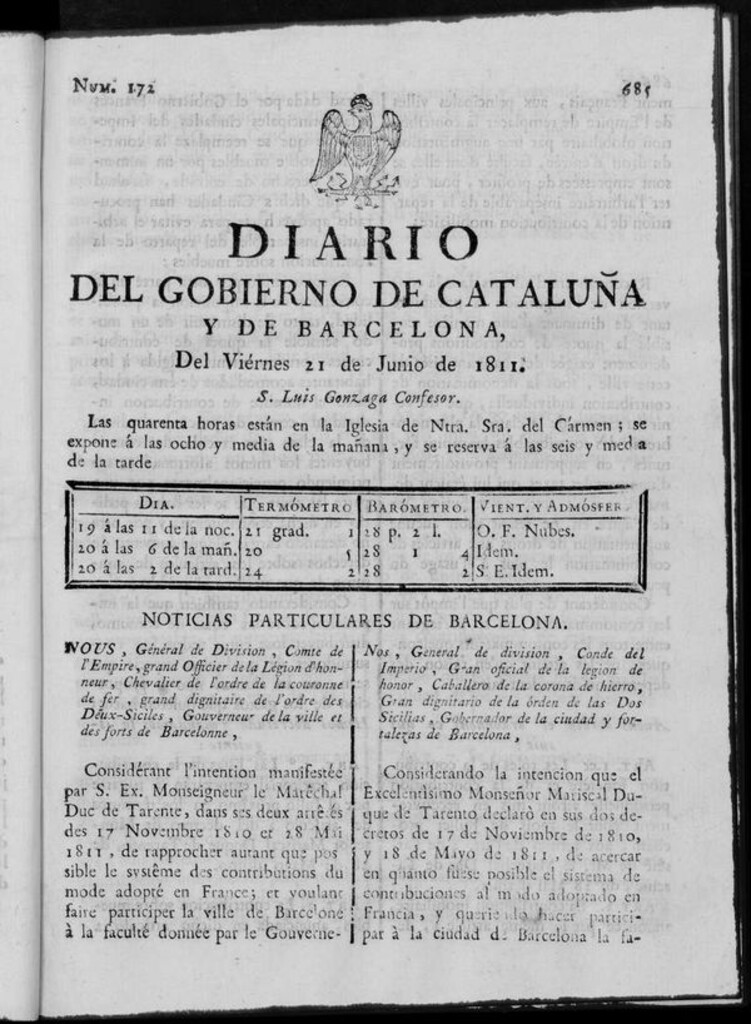 Miniatura de Diario de Barcelona del viernes 21 de junio de 1811