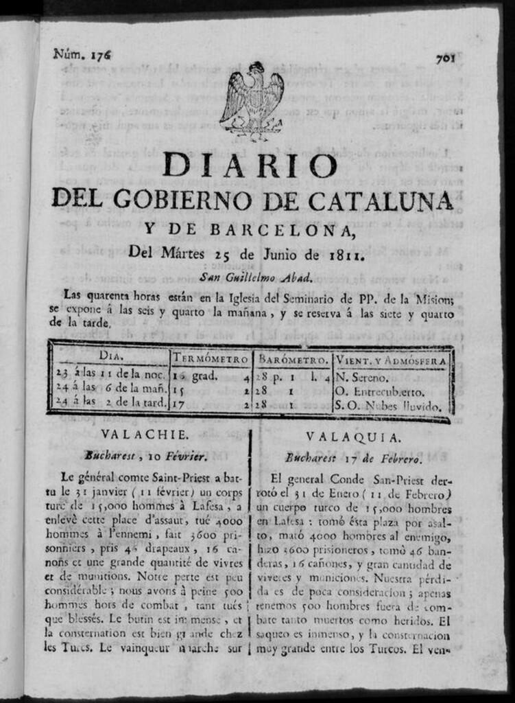 Miniatura de Diario de Barcelona del martes 25 de junio de 1811