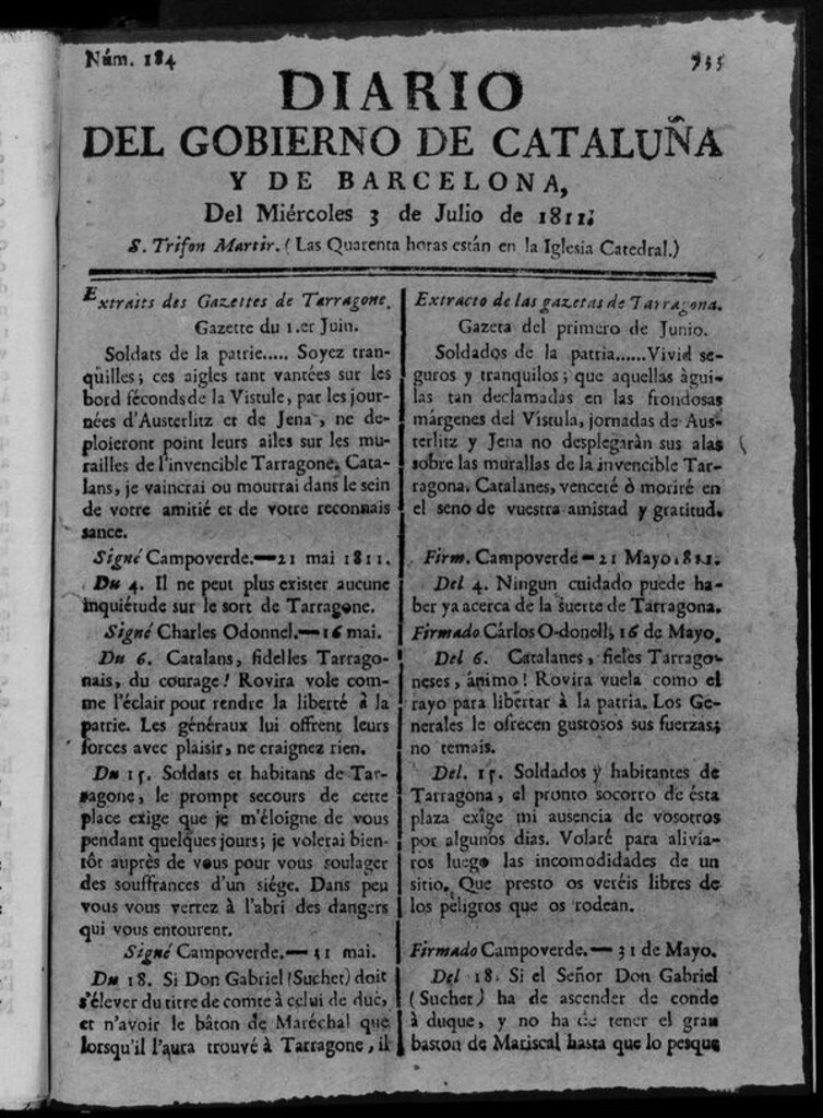 Miniatura de Diario de Barcelona del miércoles 3 de julio de 1811