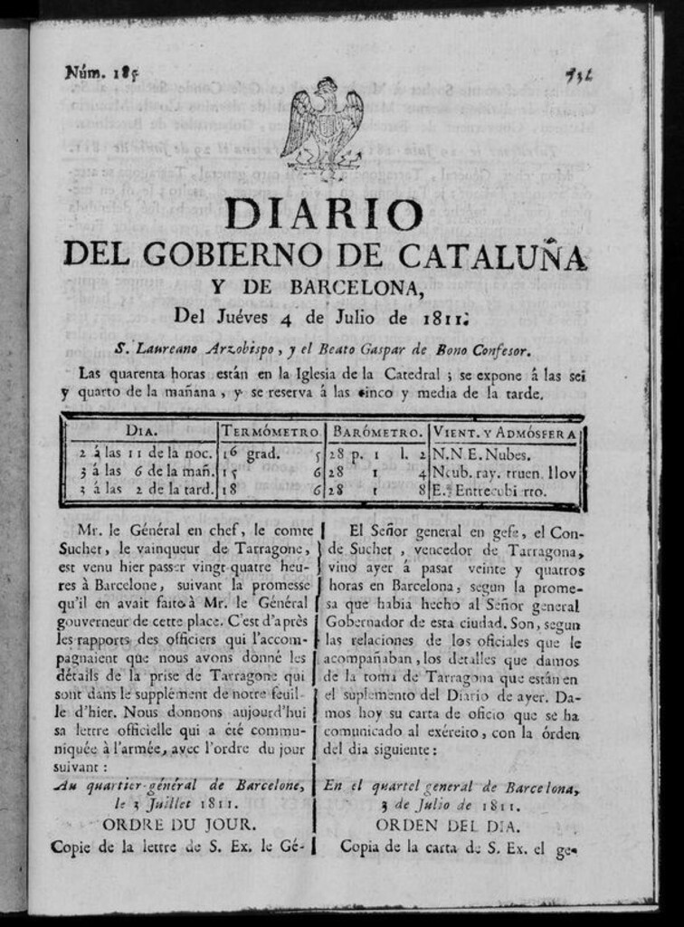 Miniatura de Diario de Barcelona del jueves 4 de julio de 1811