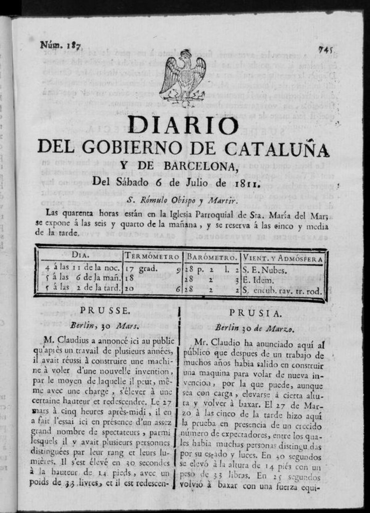 Miniatura de Diario de Barcelona del sábado 6 de julio de 1811