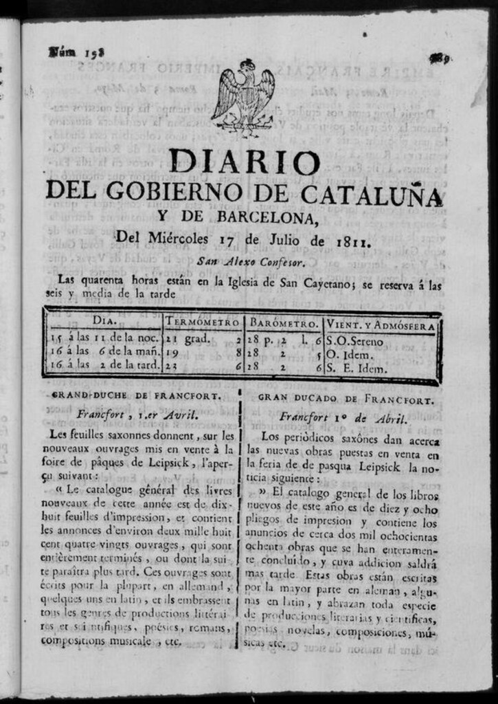 Miniatura de Diario de Barcelona del miércoles 17 de julio de 1811