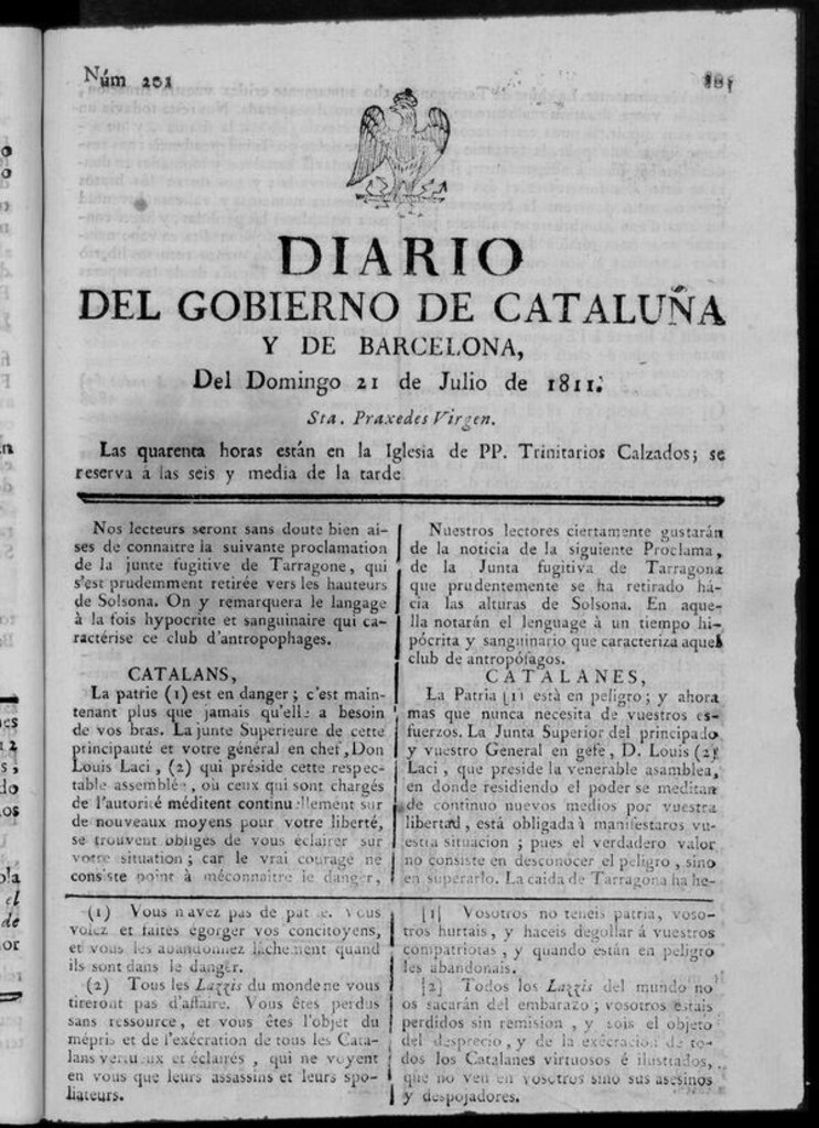 Miniatura de Diario de Barcelona del domingo 21 de julio de 1811