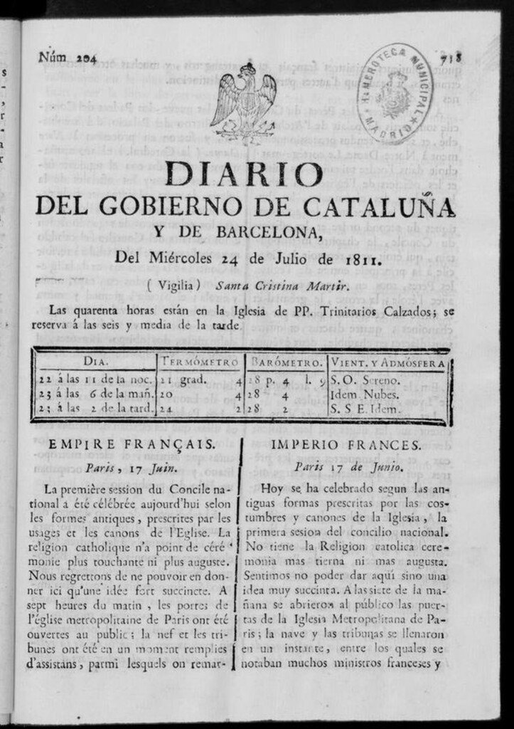 Miniatura de Diario de Barcelona del miércoles 24 de julio de 1811
