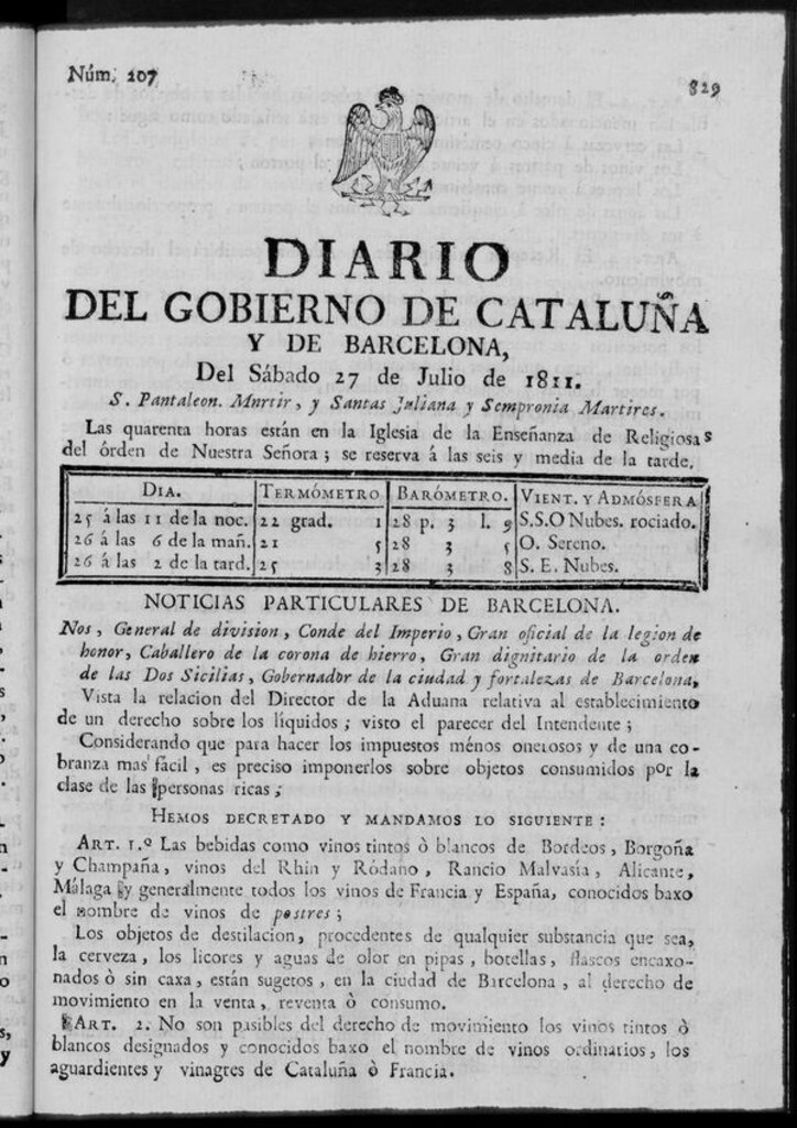 Miniatura de Diario de Barcelona del sábado 27 de julio de 1811