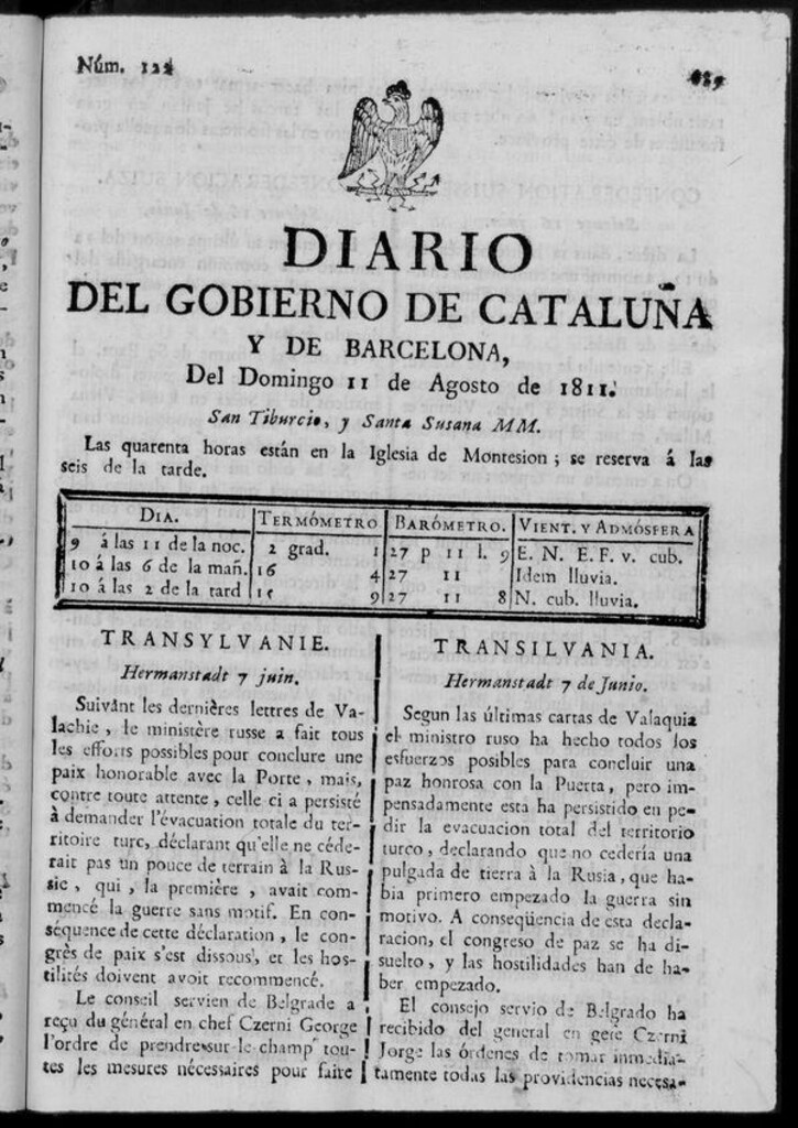 Miniatura de Diario de Barcelona del domingo 11 de agosto de 1811