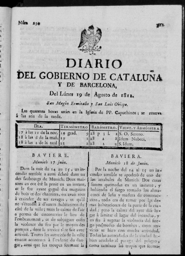 Miniatura de Diario de Barcelona del lunes 19 de agosto de 1811