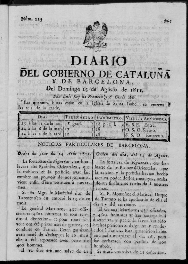 Miniatura de Diario de Barcelona del domingo 25 de agosto de 1811