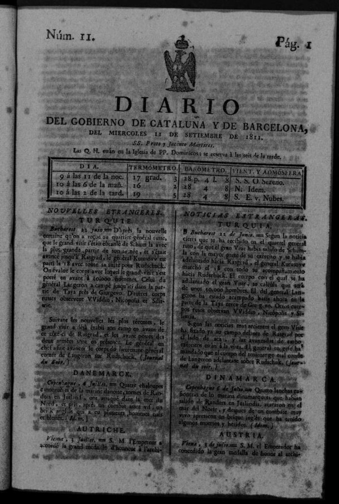 Miniatura de Diario de Barcelona del miércoles 11 de septiembre de 1811