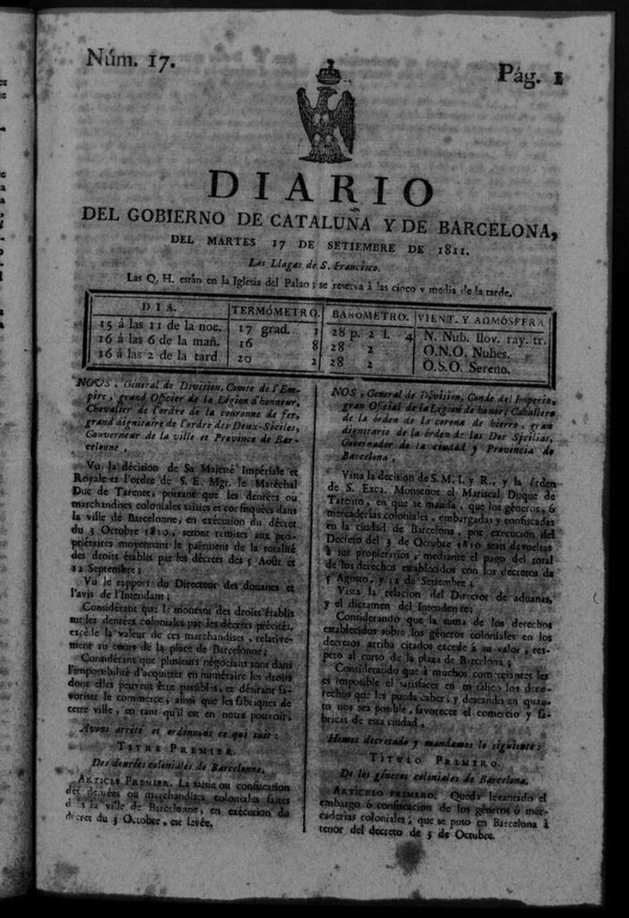Miniatura de Diario de Barcelona del martes 17 de septiembre de 1811