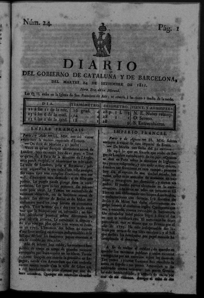 Miniatura de Diario de Barcelona del martes 24 de septiembre de 1811