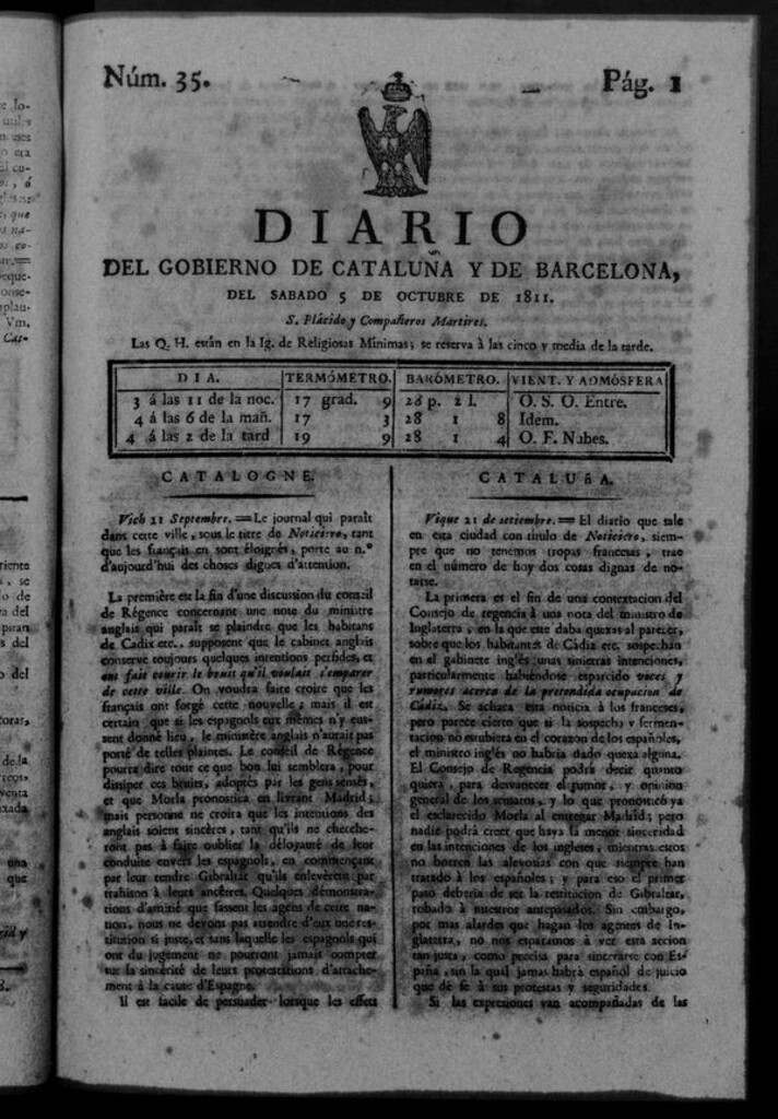 Miniatura de Diario de Barcelona del sábado 5 de octubre de 1811