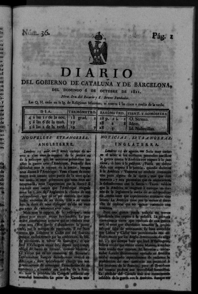 Miniatura de Diario de Barcelona del domingo 6 de octubre de 1811
