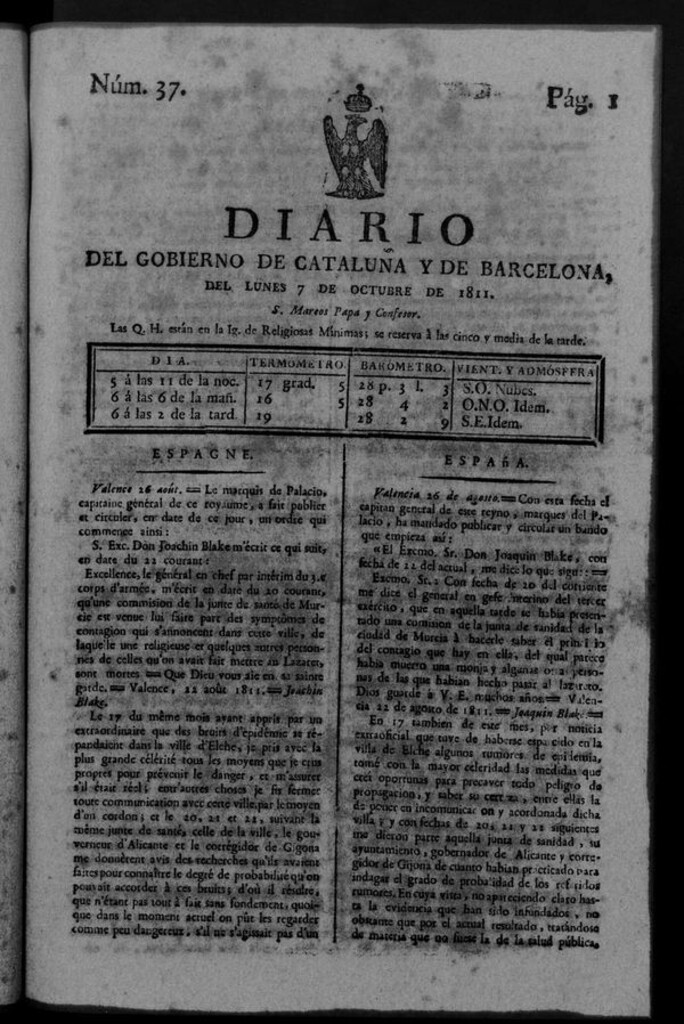 Miniatura de Diario de Barcelona del lunes 7 de octubre de 1811