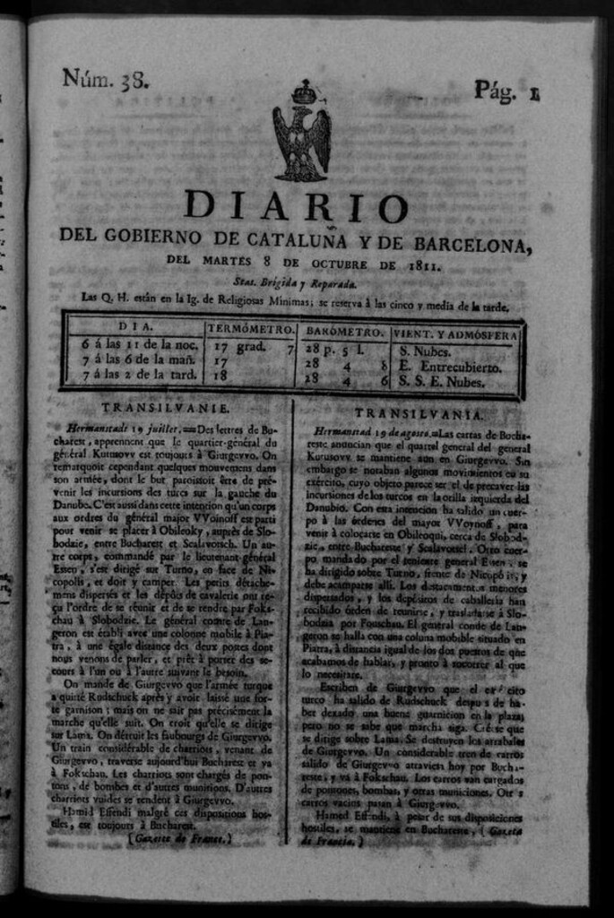 Miniatura de Diario de Barcelona del martes 8 de octubre de 1811