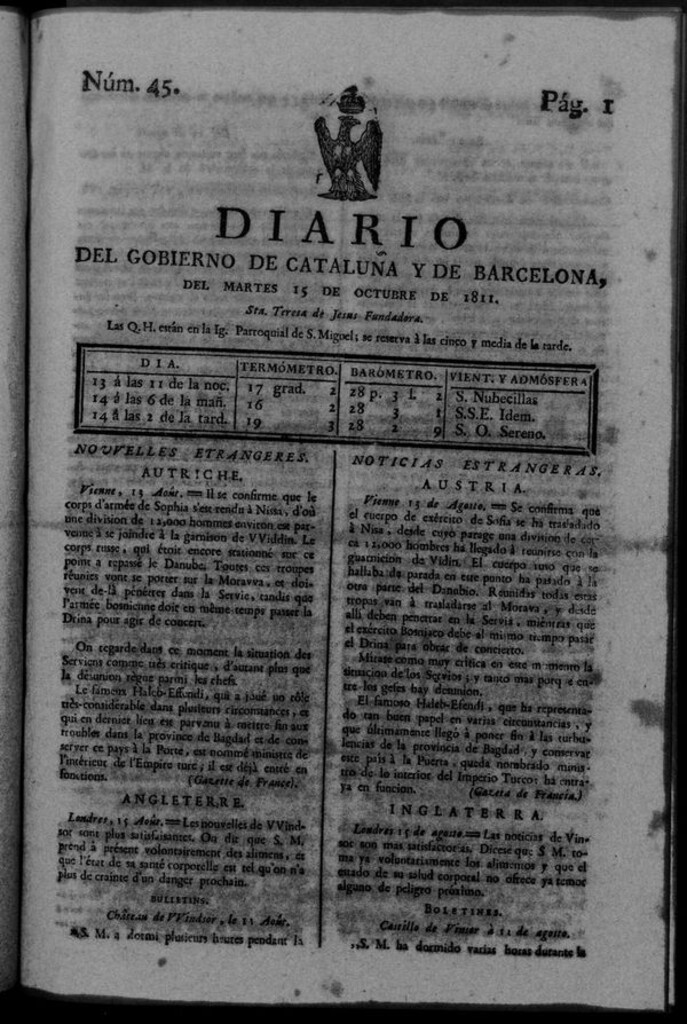 Miniatura de Diario de Barcelona del martes 15 de octubre de 1811