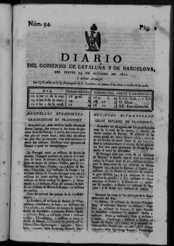 Miniatura de Diario de Barcelona del jueves 24 de octubre de 1811