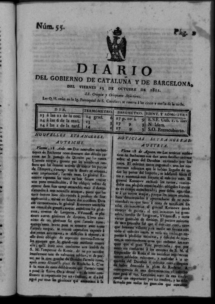 Miniatura de Diario de Barcelona del viernes 25 de octubre de 1811
