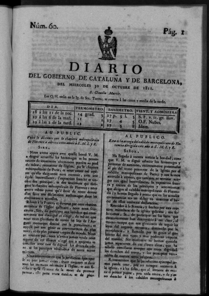 Miniatura de Diario de Barcelona del miércoles 30 de octubre de 1811
