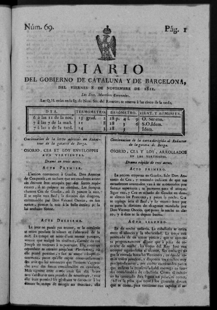 Miniatura de Diario de Barcelona del viernes 8 noviembre de 1811