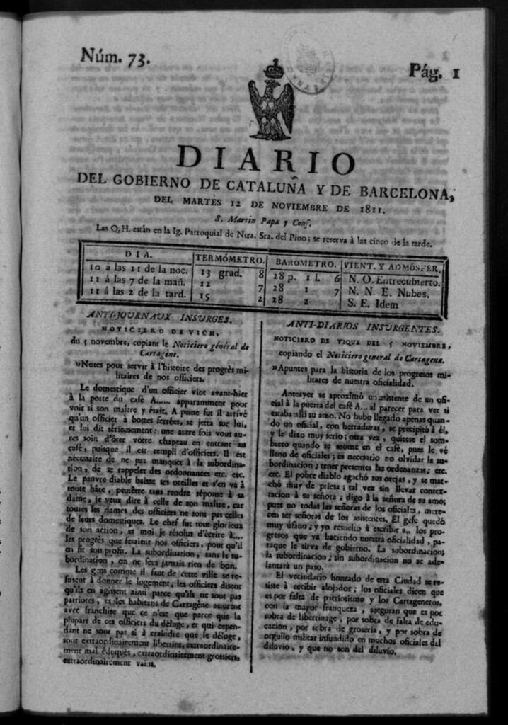 Miniatura de Diario de Barcelona del martes 12 noviembre de 1811