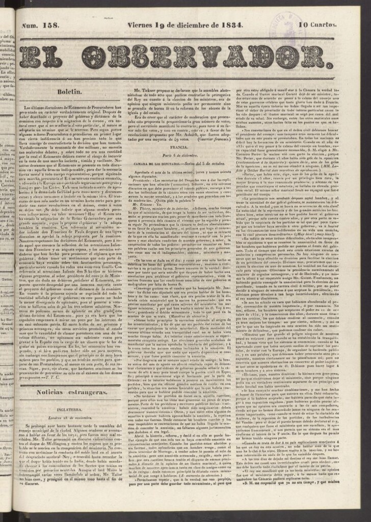 Miniatura de El Observador del 19 de diciembre de 1834