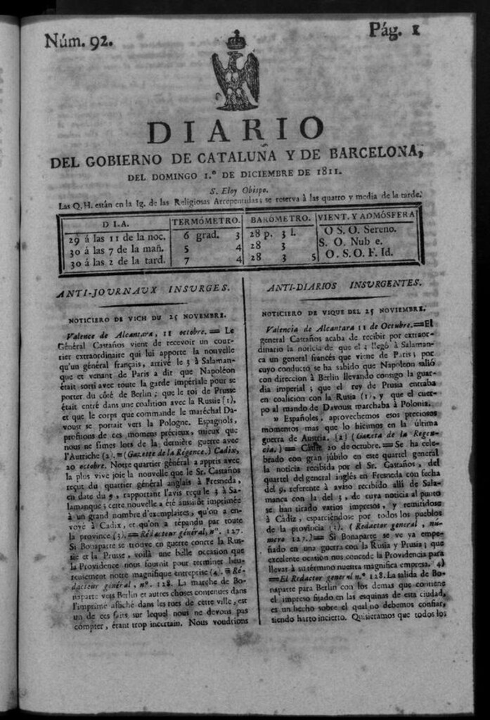 Miniatura de Diario de Barcelona del domingo 1 diciembre de 1811