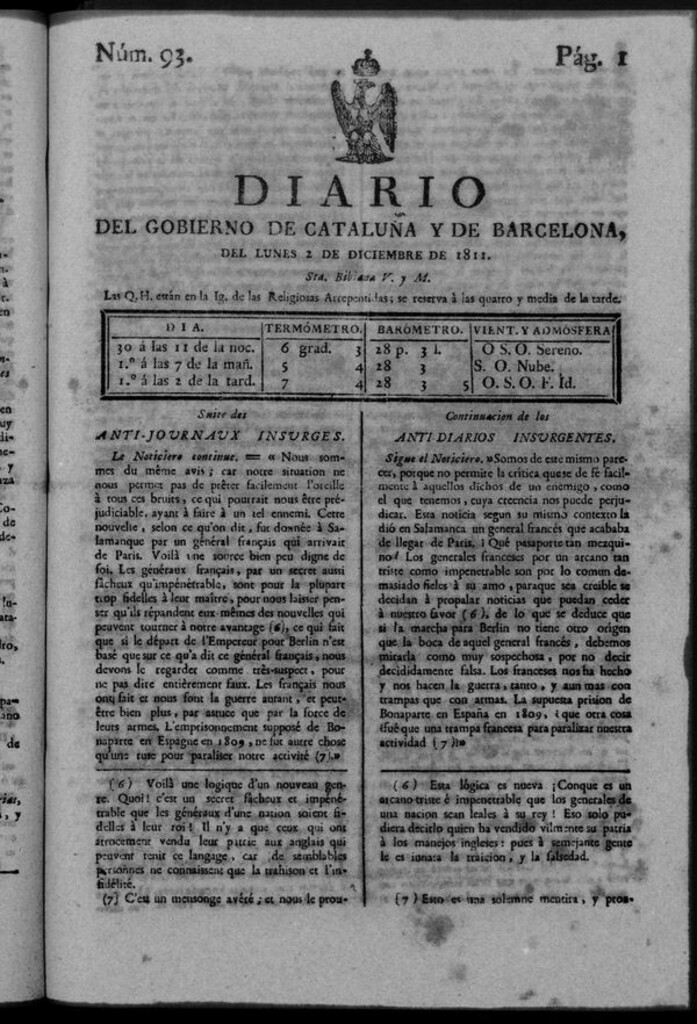 Miniatura de Diario de Barcelona del lunes 2 diciembre de 1811