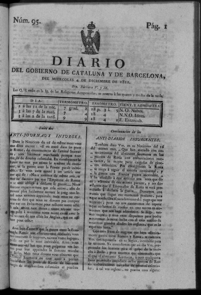 Miniatura de Diario de Barcelona del miércoles 4 de diciembre de 1811