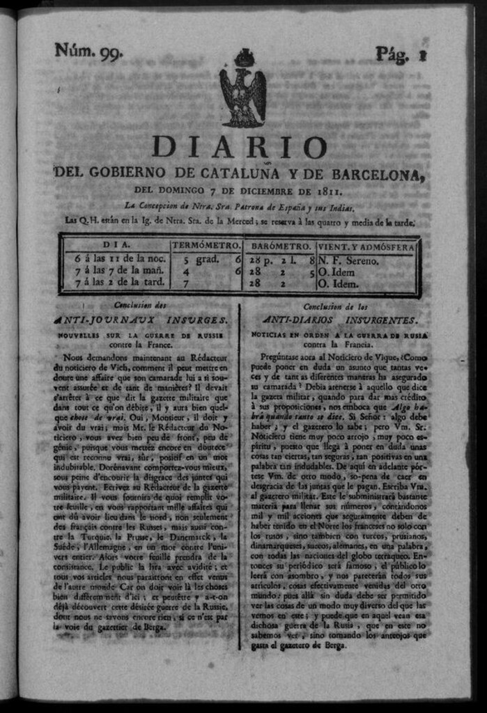Miniatura de Diario de Barcelona del domingo 8 de diciembre de 1811