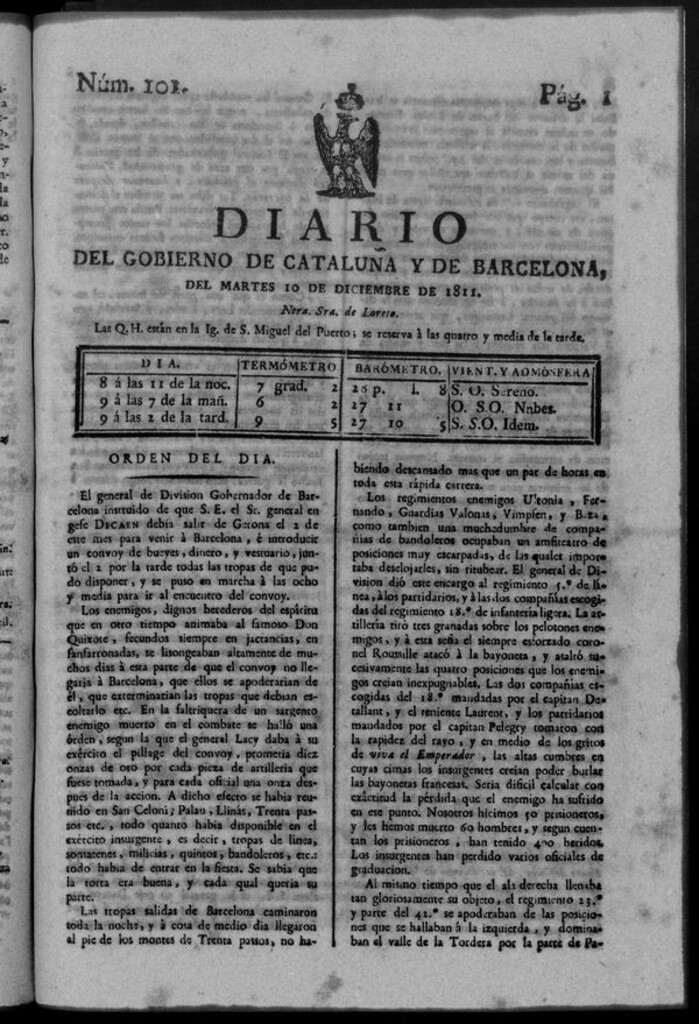 Miniatura de Diario de Barcelona del martes 10 de diciembre de 1811