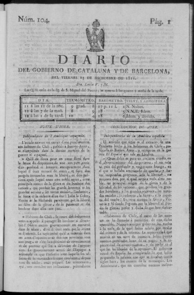 Miniatura de Diario de Barcelona del viernes 13 de diciembre de 1811