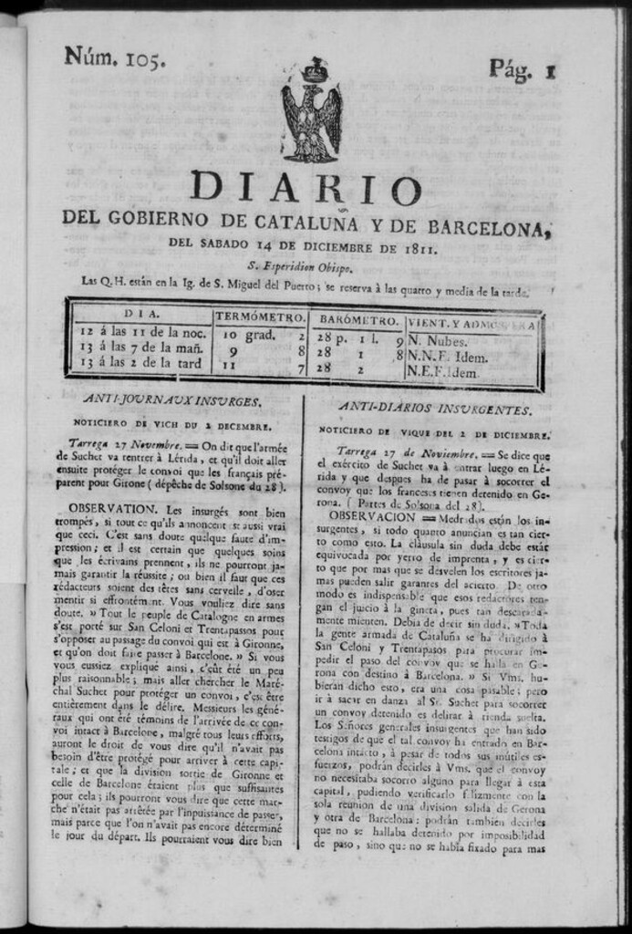 Miniatura de Diario de Barcelona del sábado 14 de diciembre de 1811