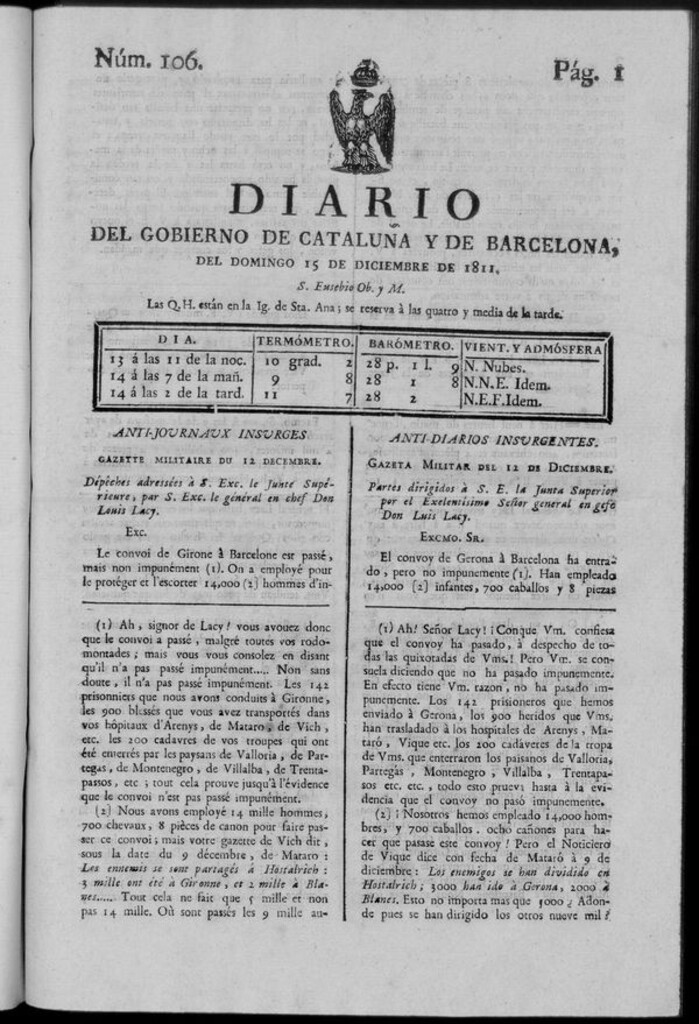 Miniatura de Diario de Barcelona del domingo 15 de diciembre de 1811