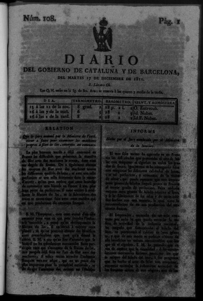 Miniatura de Diario de Barcelona del martes 17 de diciembre de 1811