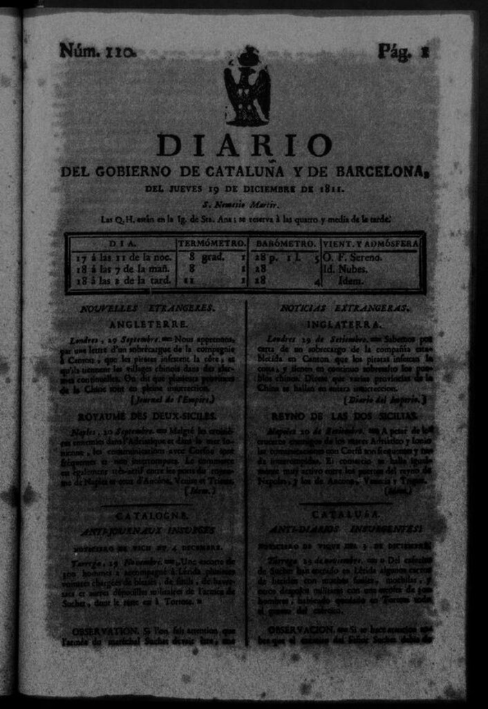 Miniatura de Diario de Barcelona del jueves 19 de diciembre de 1811