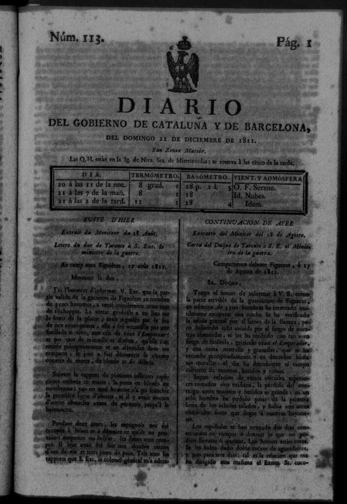 Miniatura de Diario de Barcelona del domingo 22 de diciembre de 1811
