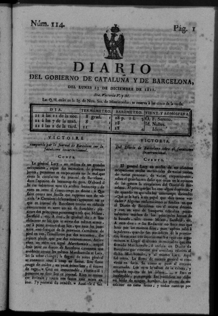 Miniatura de Diario de Barcelona del lunes 23 de diciembre de 1811