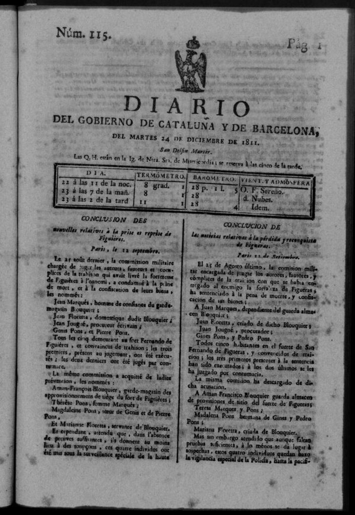 Miniatura de Diario de Barcelona del martes 24 de diciembre de 1811