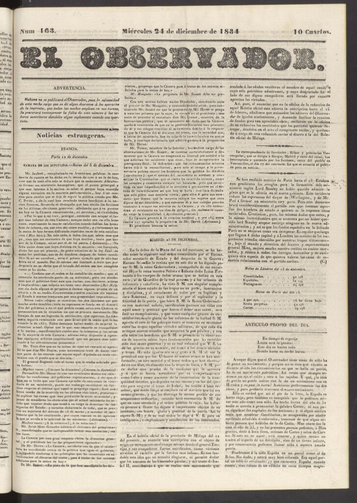 Miniatura de El Observador del 24 de diciembre de 1834