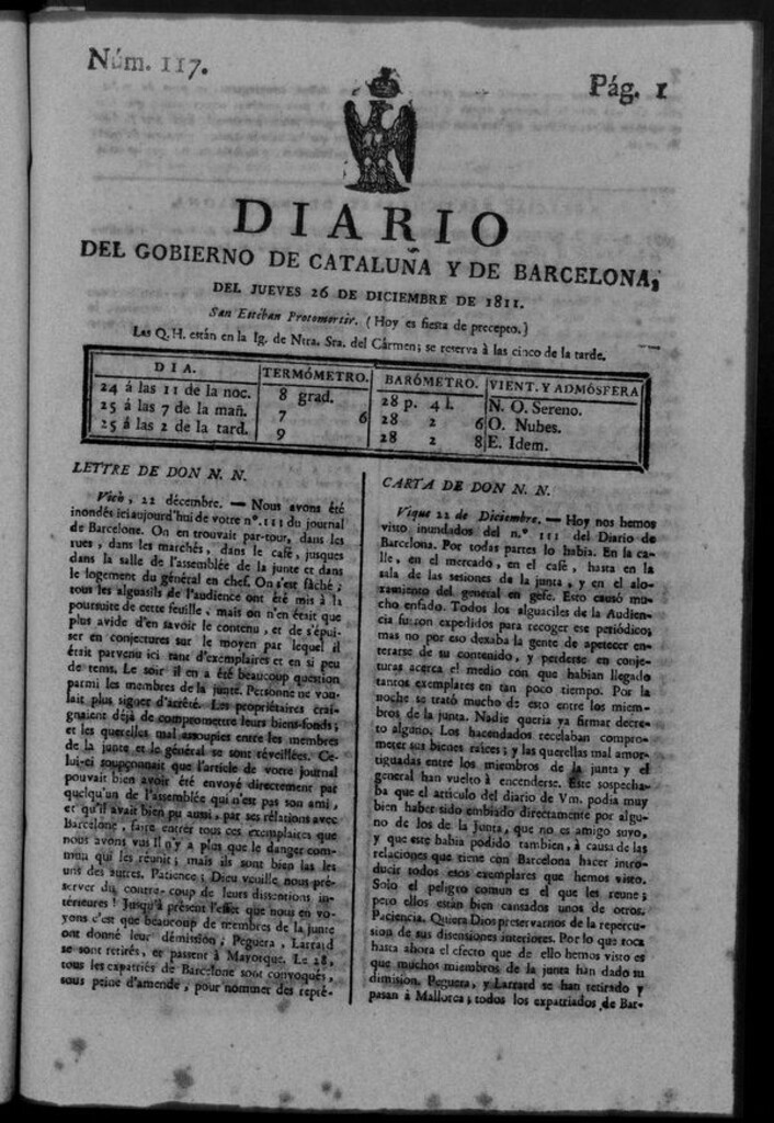 Miniatura de Diario de Barcelona del jueves 26 de diciembre de 1811