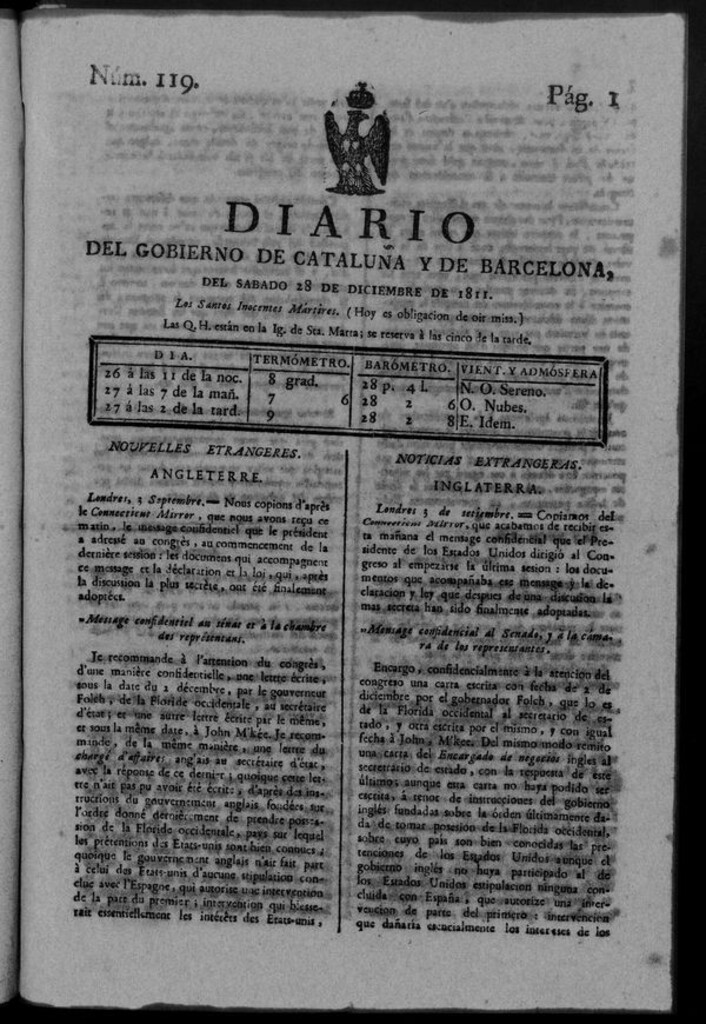 Miniatura de Diario de Barcelona del sábado 28 de diciembre de 1811