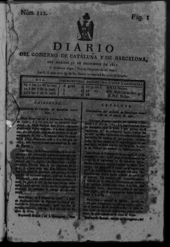 Miniatura de Diario de Barcelona del martes 31 de diciembre de 1811