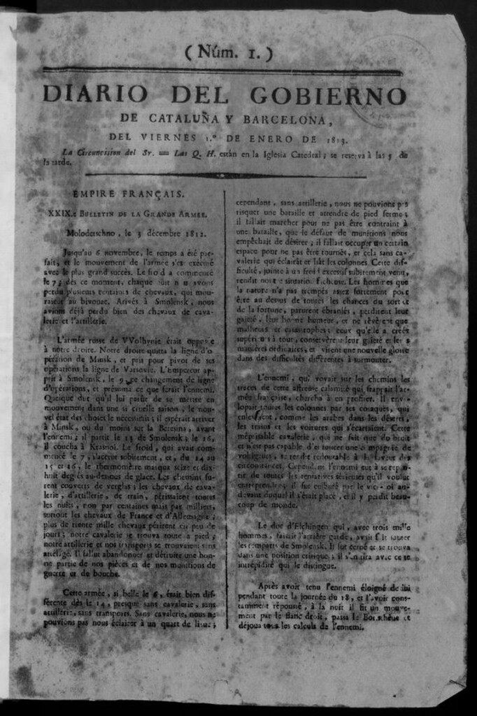 Miniatura de Diario de Barcelona del viernes 1 de enero de 1813