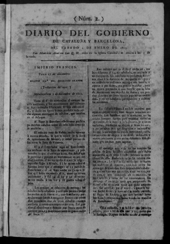 Miniatura de Diario de Barcelona del sábado 2 de enero de 1813