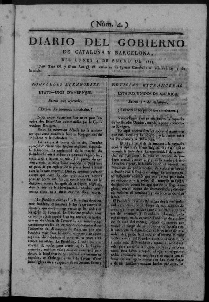 Miniatura de Diario de Barcelona del lunes 4 de enero de 1813