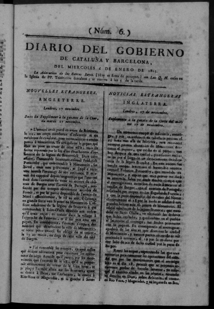 Miniatura de Diario de Barcelona del miércoles 6 de enero de 1813