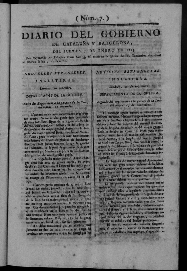 Miniatura de Diario de Barcelona del jueves 7 de enero de 1813