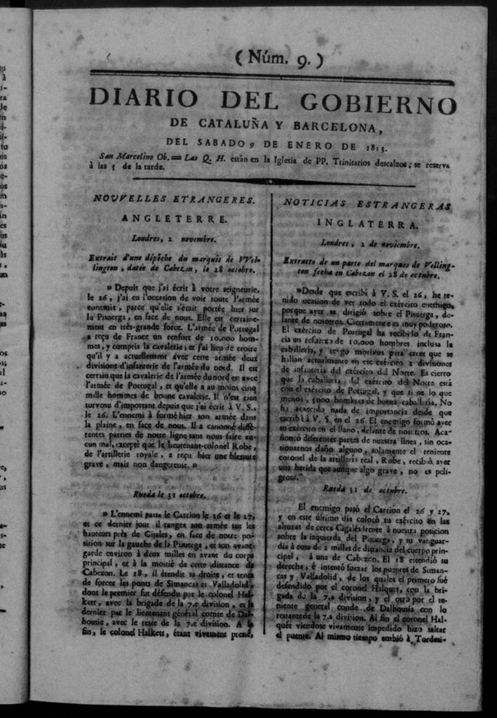 Miniatura de Diario de Barcelona del sábado 9 de enero de 1813